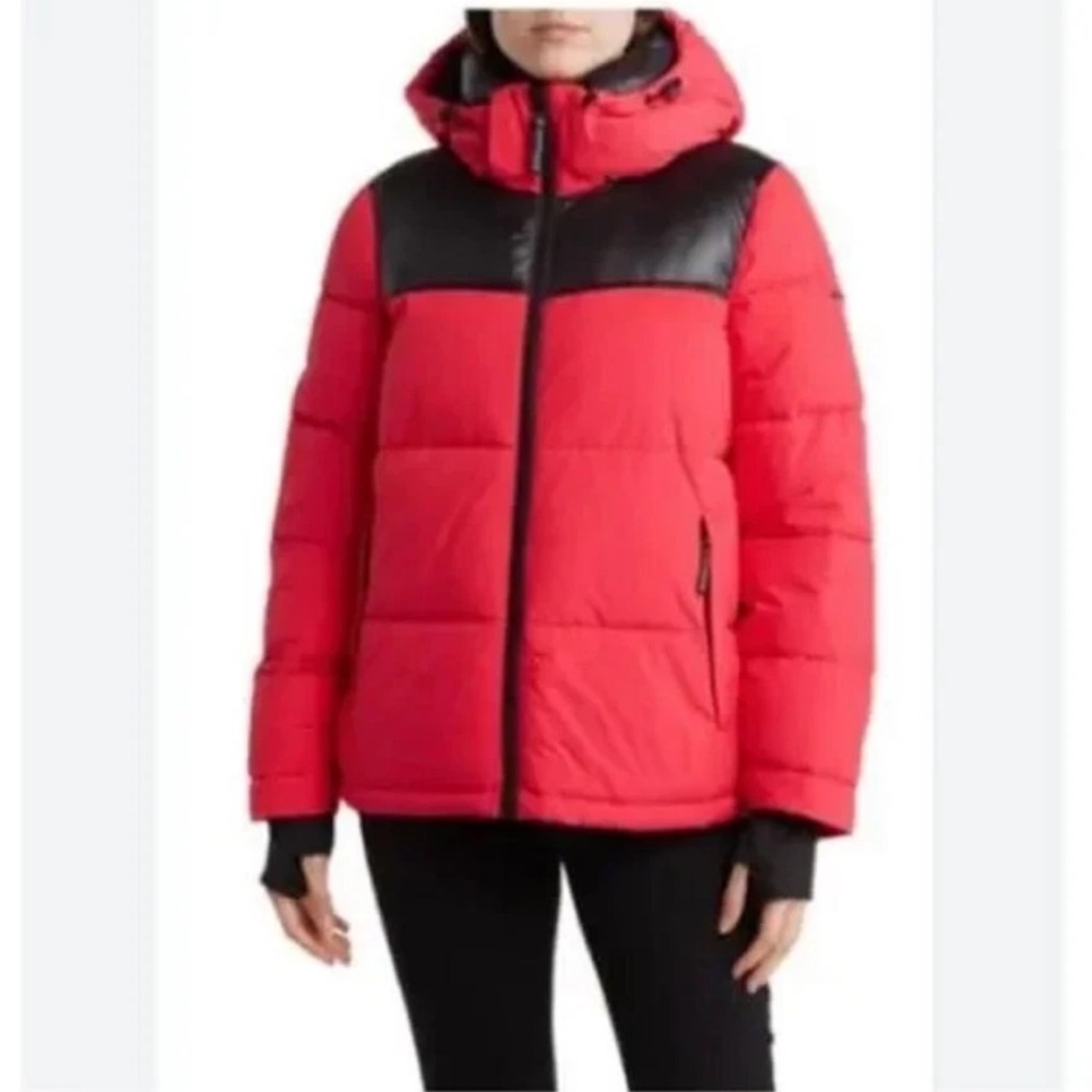 BCBG‎ BCBGeneration Women’s Hot Pink Black Puffer Hooded Jacket Plus Size 2X